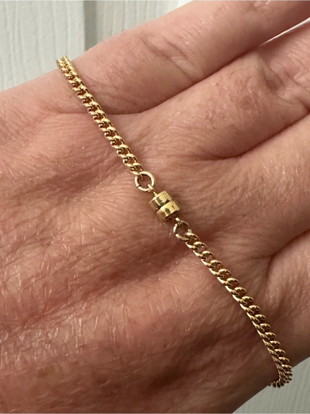 18k Gold-Filled Bracelet Chain Light Green Crystal Magnetic Clasp Handmade 7.5”